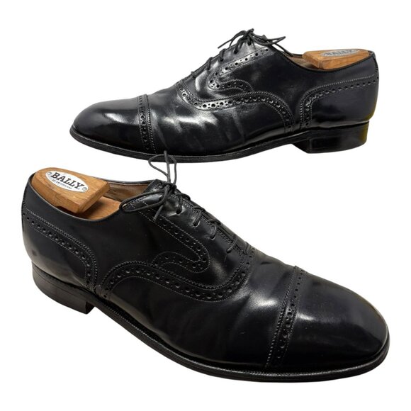 Johnston and Murphy Black Leather Cap Toe Brogue Oxfords - Picture 6 of 11